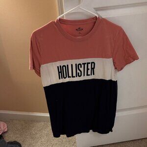 Hollister Women's Coral and Navy Block Tee